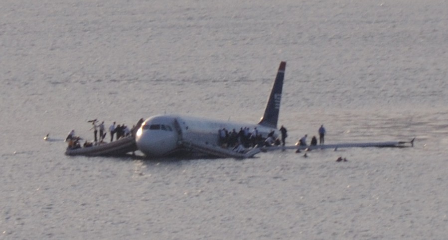 US Airways flight 1549 after crashing into the Hudson river