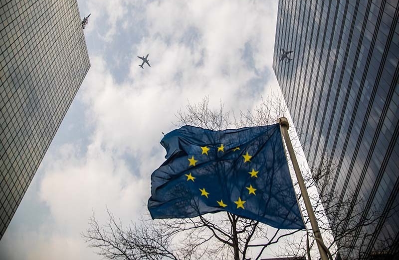 EU flag set against a backdrop of the sky.