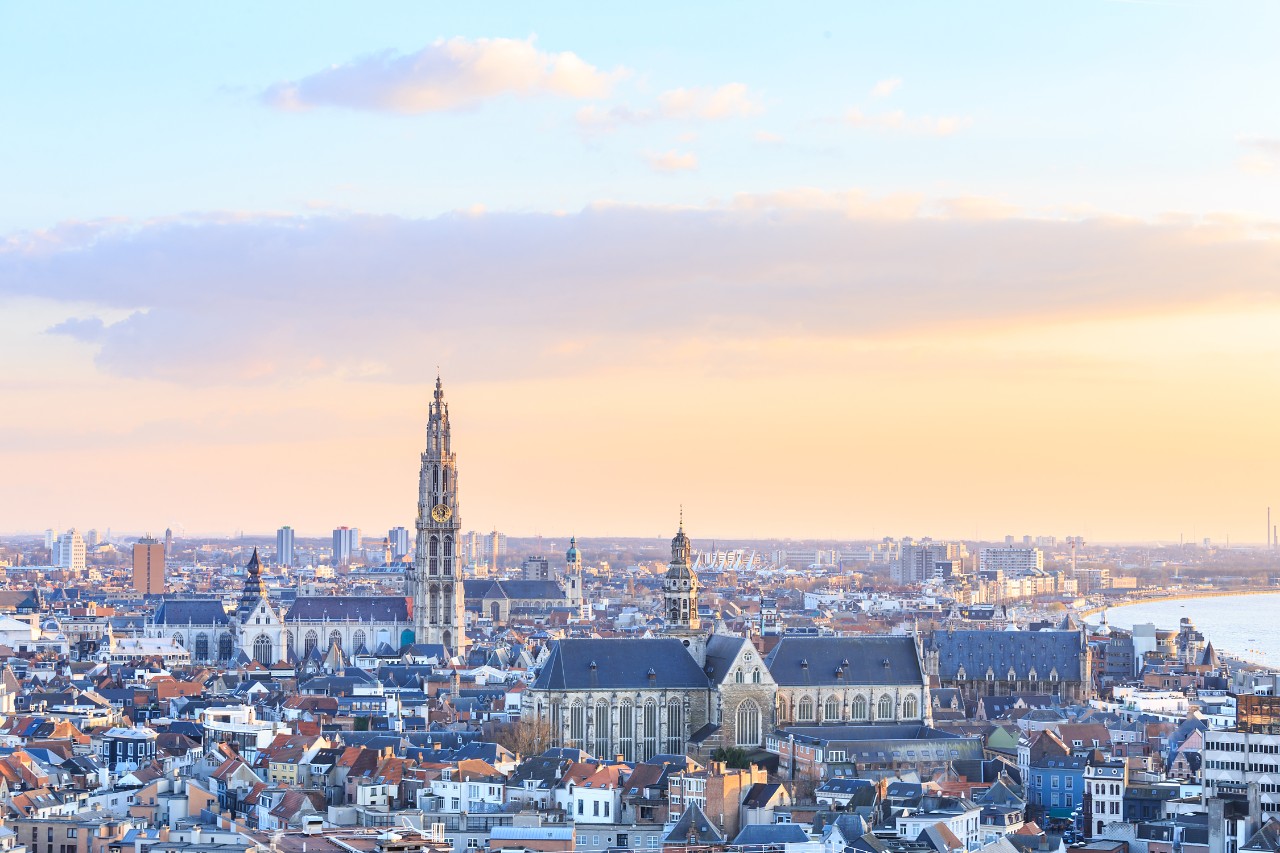 View over Antwerp with cathedral of our lady taken, Belgium